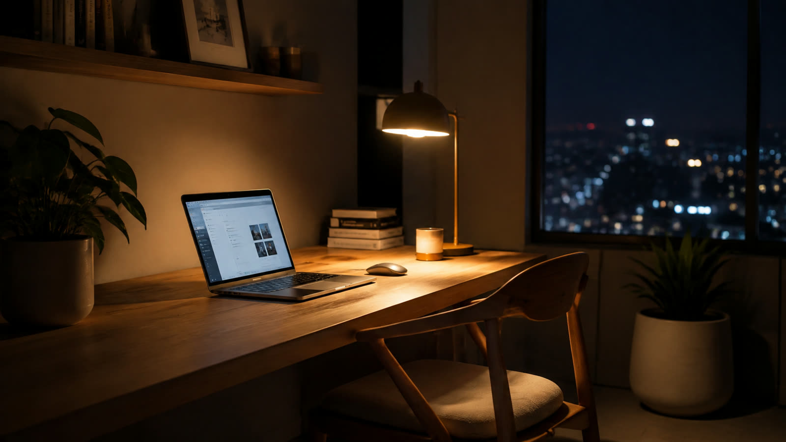 Move one desk naturally from day to night Last frame